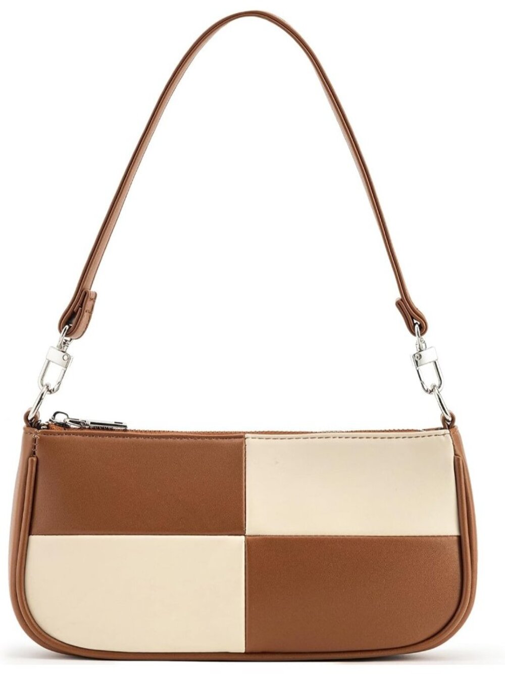 Womens Brown Flower Retro Vegan Leather Hobo Shoulder MultiPocket Crossbody Bag